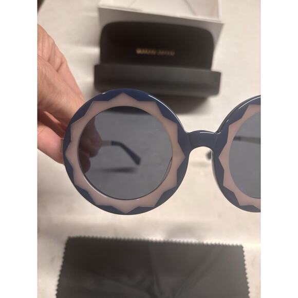 Linda Farrow X Markus Lepfer Round Navy Blue Pink Mirrored ML11 Sunglasses - Picture 9 of 11